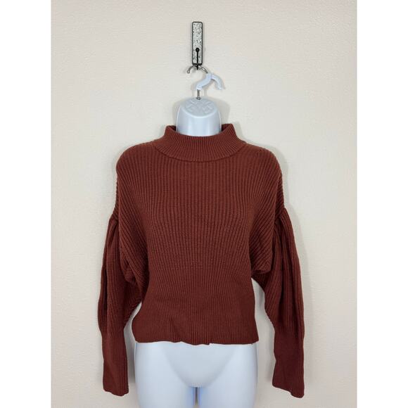 Express Brown Balloon Sleeve Mock Neck Sweater XS - Picture 1 of 4
